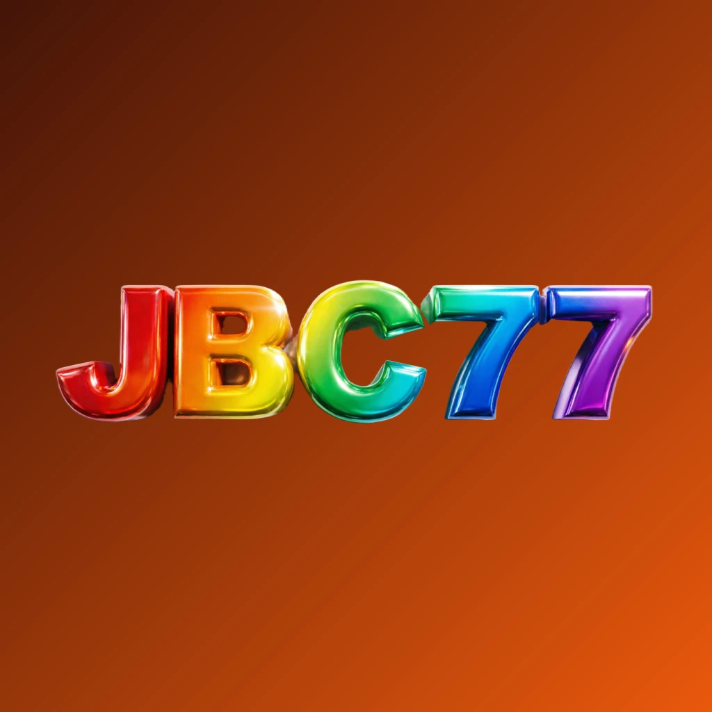 3D logo of JBC77 with oversized bold font in colorful rainbow gradient and glossy plastic texture, featuring strong shadows and highlights on a transparent background, designed as a horizontal rectangular wordmark for website header